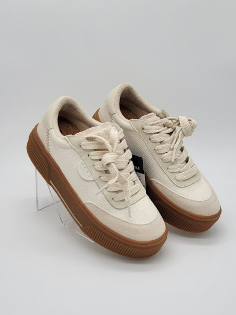 REEF Lay Day Lift Women’s Platform Sneakers Cream Gum Leather Size 7 NWOB